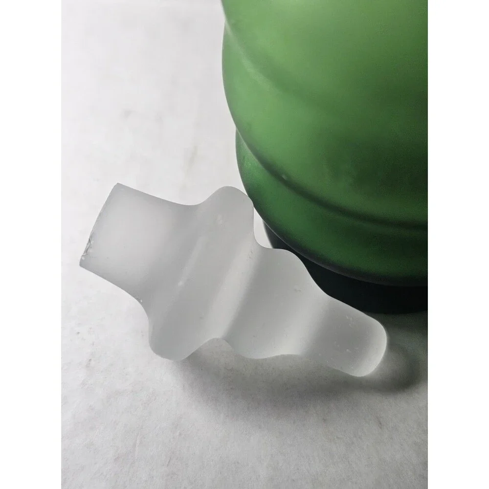 Set Of 2 Green Glass Apothecary Jars Ribbed Frosted